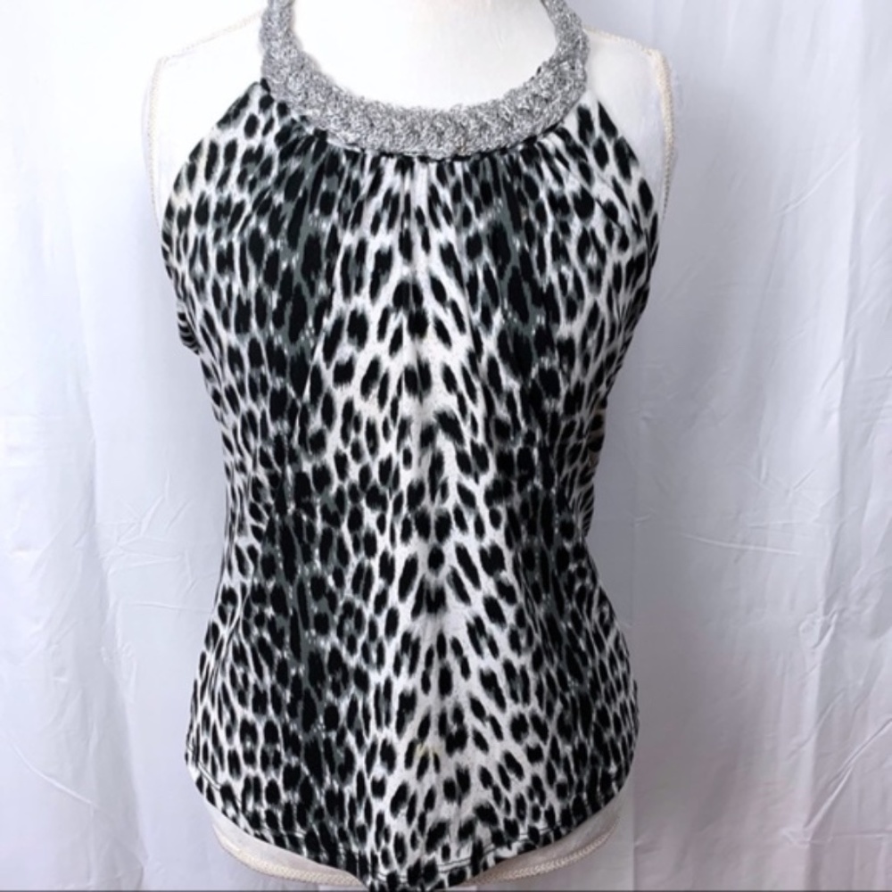 Lipstick women's black/white animal print halter top, medium